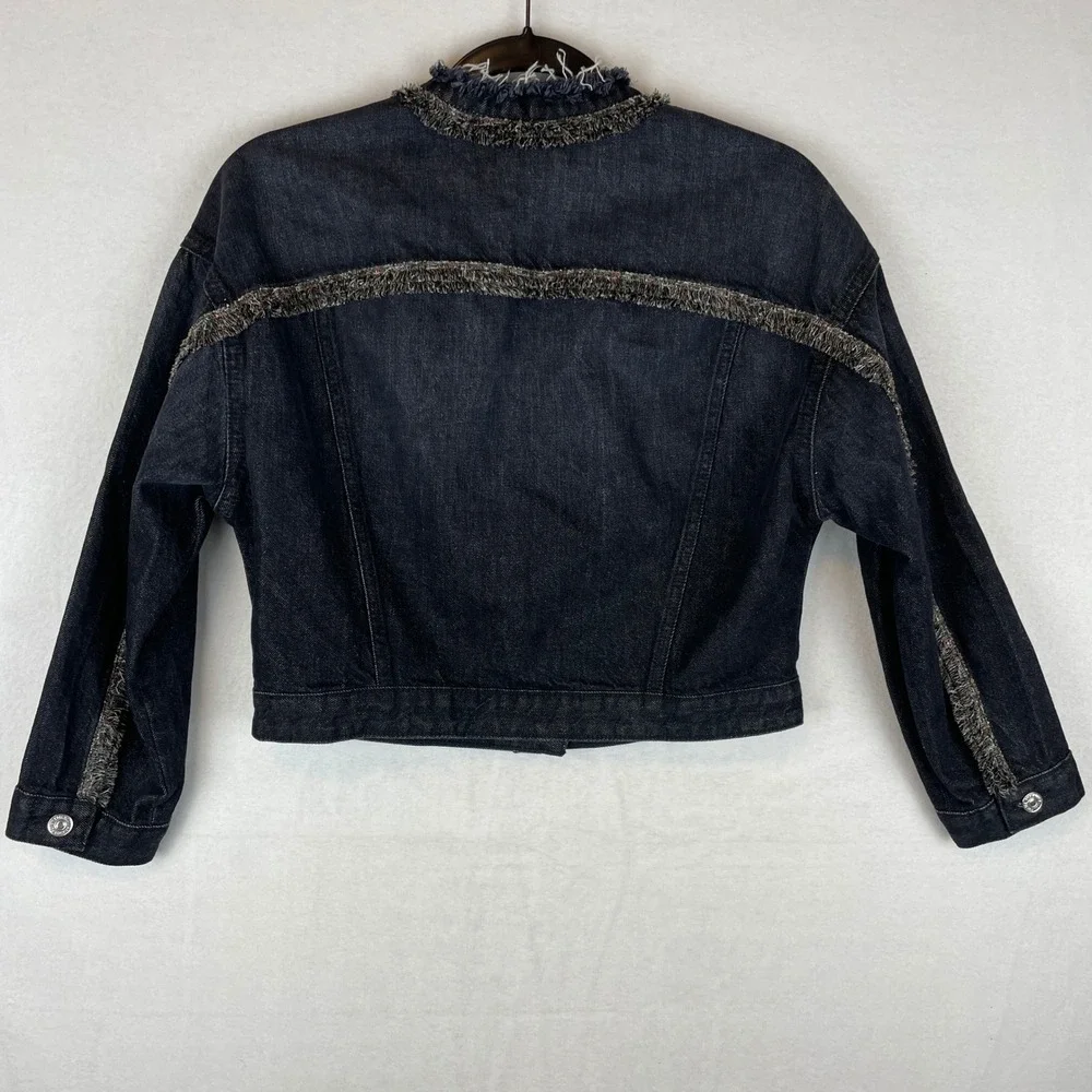 7‎ For All Mankind Cropped Trucker Jacket Black Fringe Denim AU4192091 WOBK S
